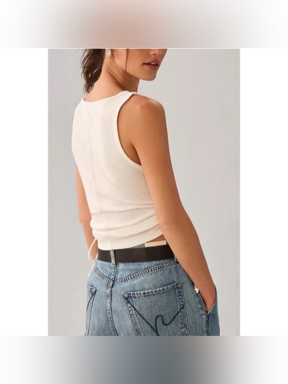 ANTHROPOLOGIE PILCRO Square Neck Ribbed Ruched Tank Top White Size Medium - Picture 4 of 14